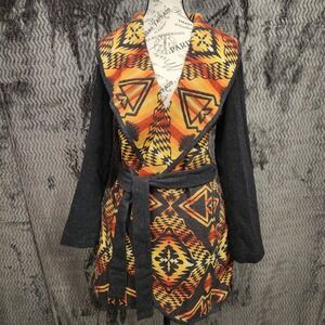 Pendleton Wrap Cardigan Womens Small Southwestern Aztec Shawl Collar Belted Wool